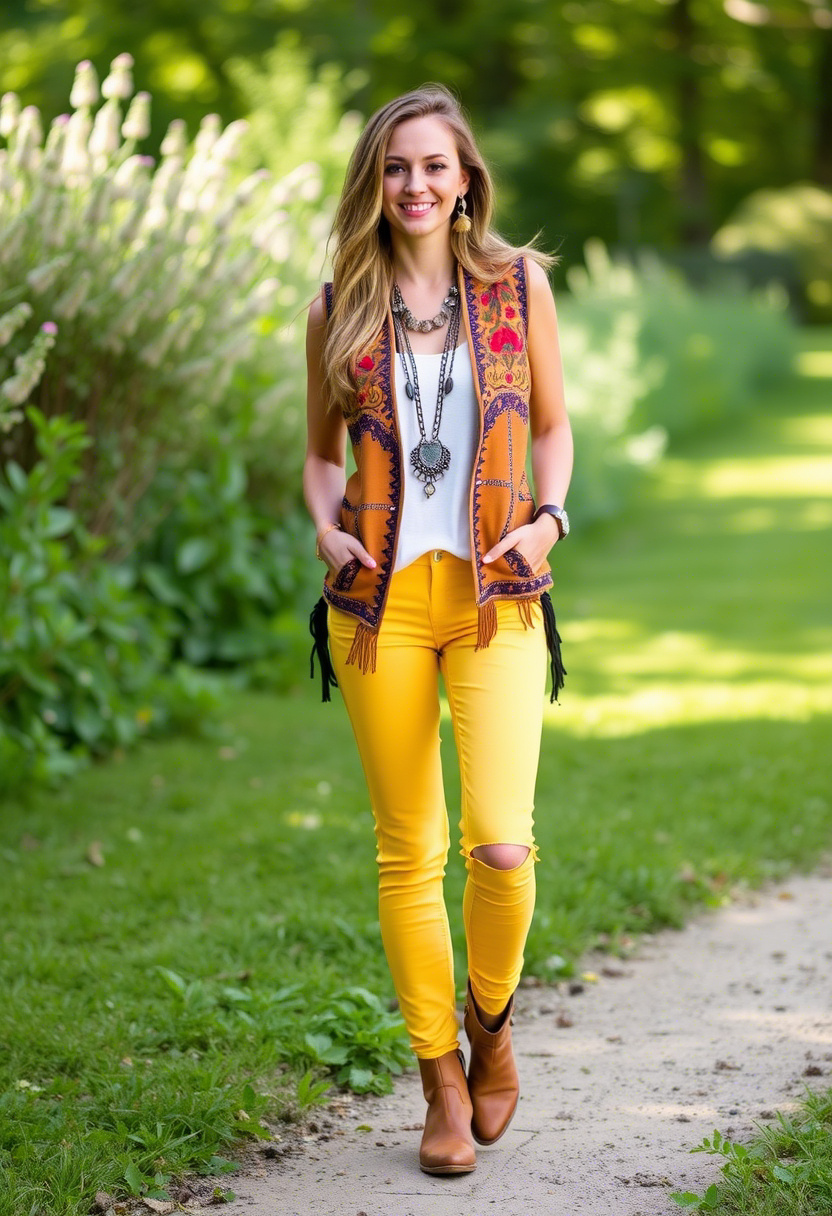 Dive into the world of vibrant fashion with our guide featuring 18 yellow pants boho women outfits perfect for any occasion