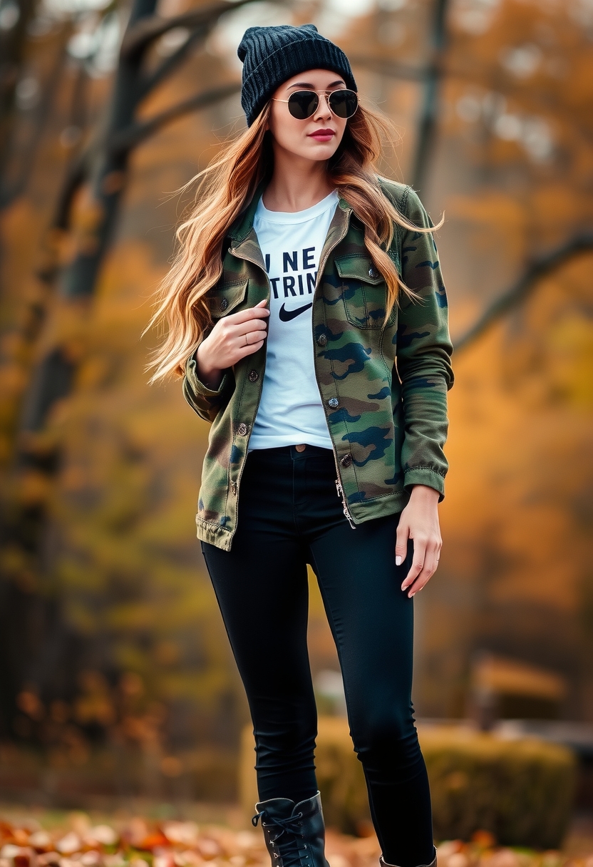 Make a bold statement this fall with 15+ unique styles, such as a camo jacket juxtaposed with sleek black skinny jeans