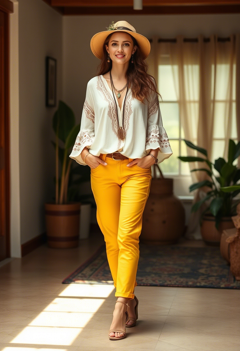 Make a statement this season with 18 different yellow pants boho women outfits that showcase how vibrant hues can elevate any ensemble