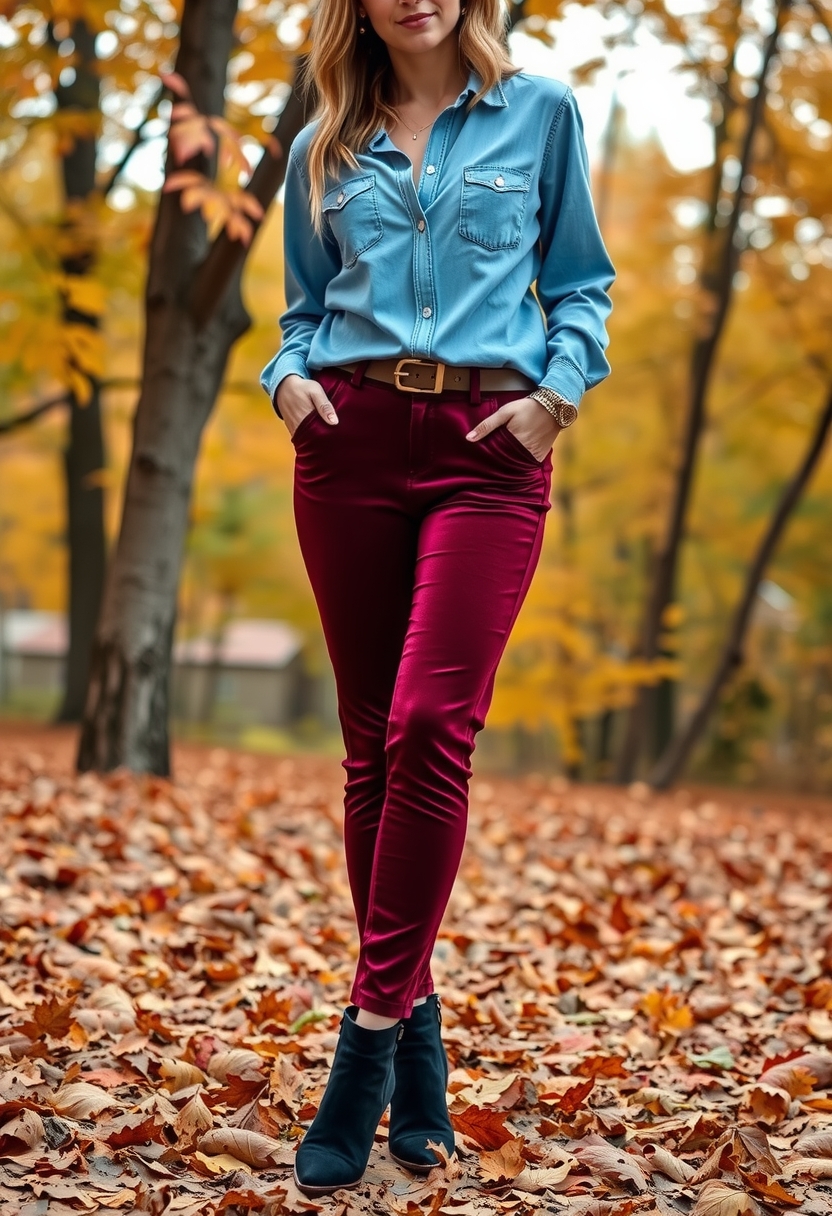 Merge comfort with style by exploring 15+ edgy looks that feature denim shirts and luxurious velvet pants in rich hues